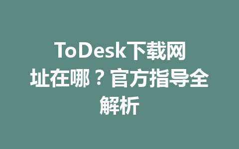 ToDesk下载网址在哪？官方指导全解析 一